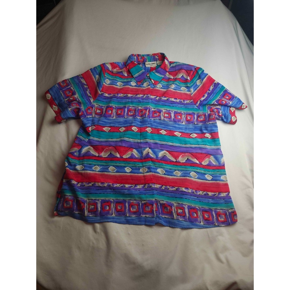 Vintage Alfred Dunner Button Down Shirt Womens 18W Multicolor Abstract Print